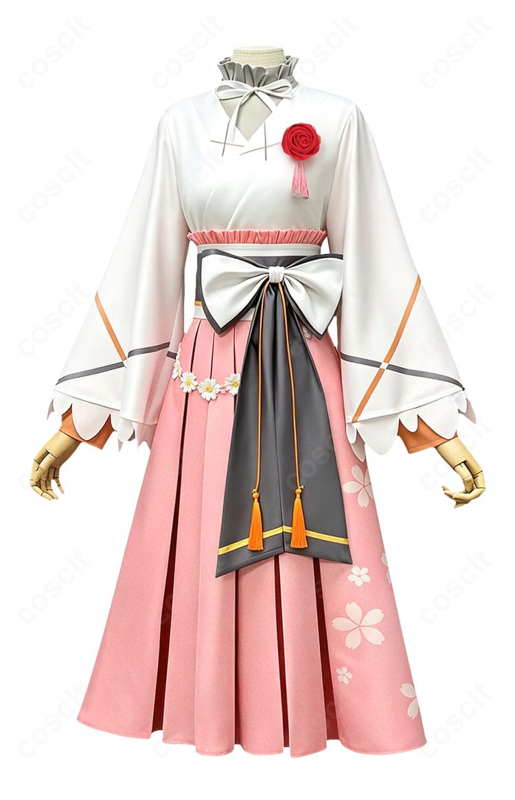 春夏秋冬代行者 春の舞 花葉雛菊コスプレ衣装の側面デザイン、コルセットベルトと腰飾りのシルエット