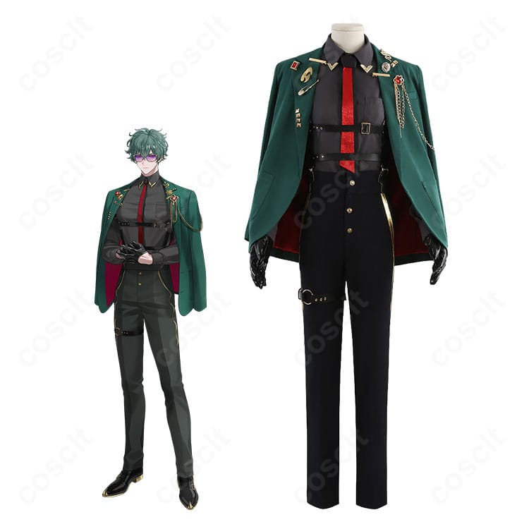 STRANGE EDEN 咬(ヤオ)のフルコーデ着用イメージ。ダークスーツと装飾ベルトを再現したコスプレ衣装