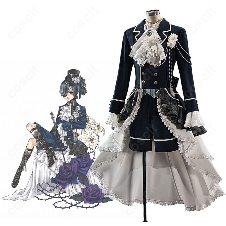 黒執事 シエル・ファントムハイヴ 白い薔薇礼装の全身イメージ。上品な白基調と高コントラスト配色を再現。