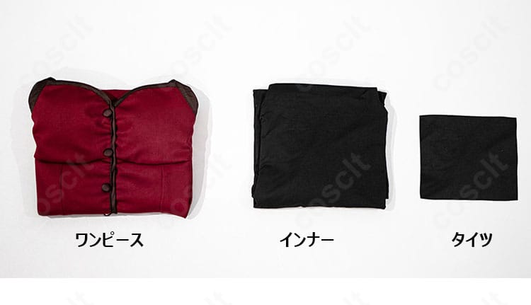 セット内容の平置き画像。ワンピース、インナー、タイツの3点構成が一目で分かる。