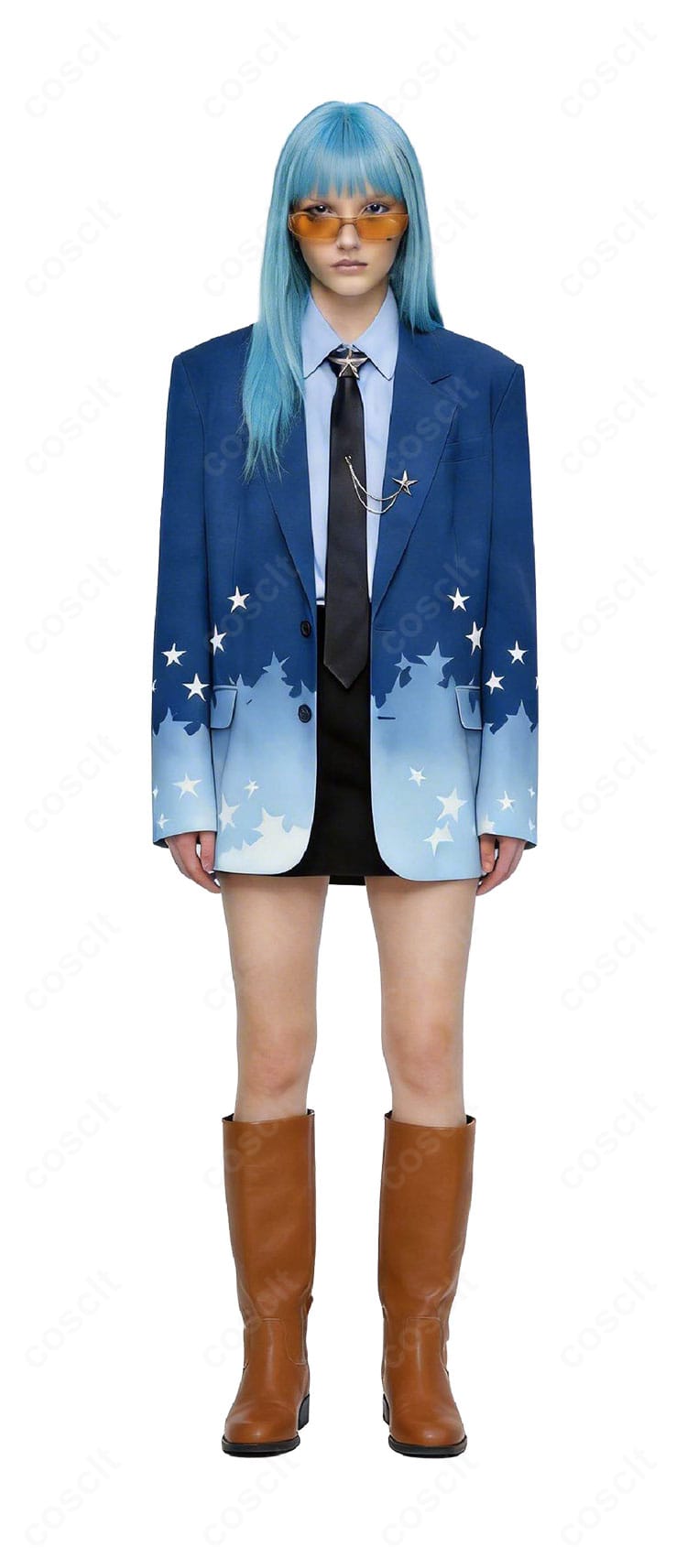 星街すいせい プリマドンナ衣装の正面平置き。コート・シャツ・スカート・ネクタイの配色とディテール。