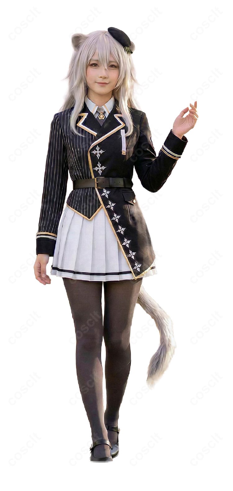 獅白ぼたん 新衣装 制服Ver コスプレ衣装の正面レイアウト（帽子・コート・ワンピ含む）