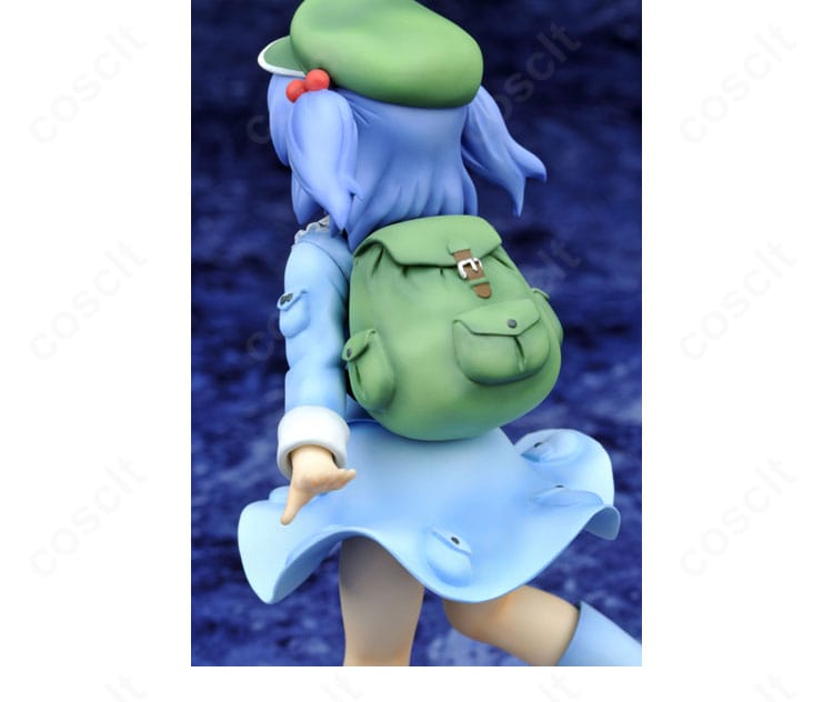 東方Project 河城にとり コスプレ衣装の背面全体。動きやすさと通気性を重視した背面ラインの見え方。