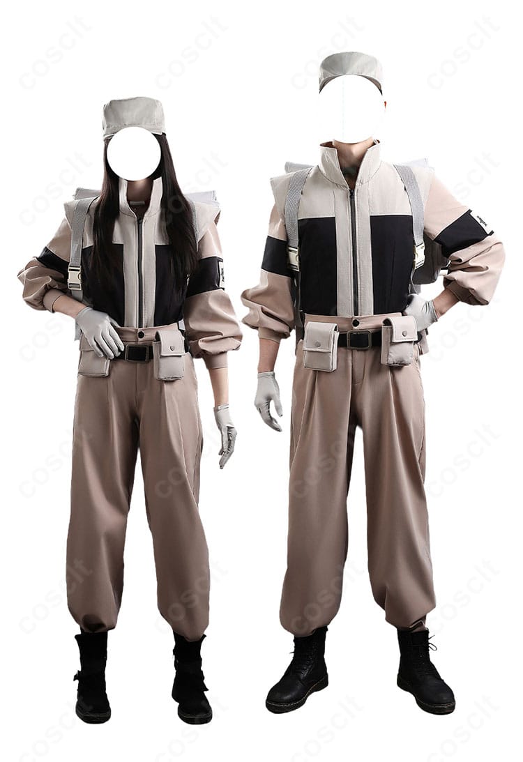 アクションポーズでの着用イメージ:ハリ感ある生地が映えるガチアクタ掃除屋サポーター制服
