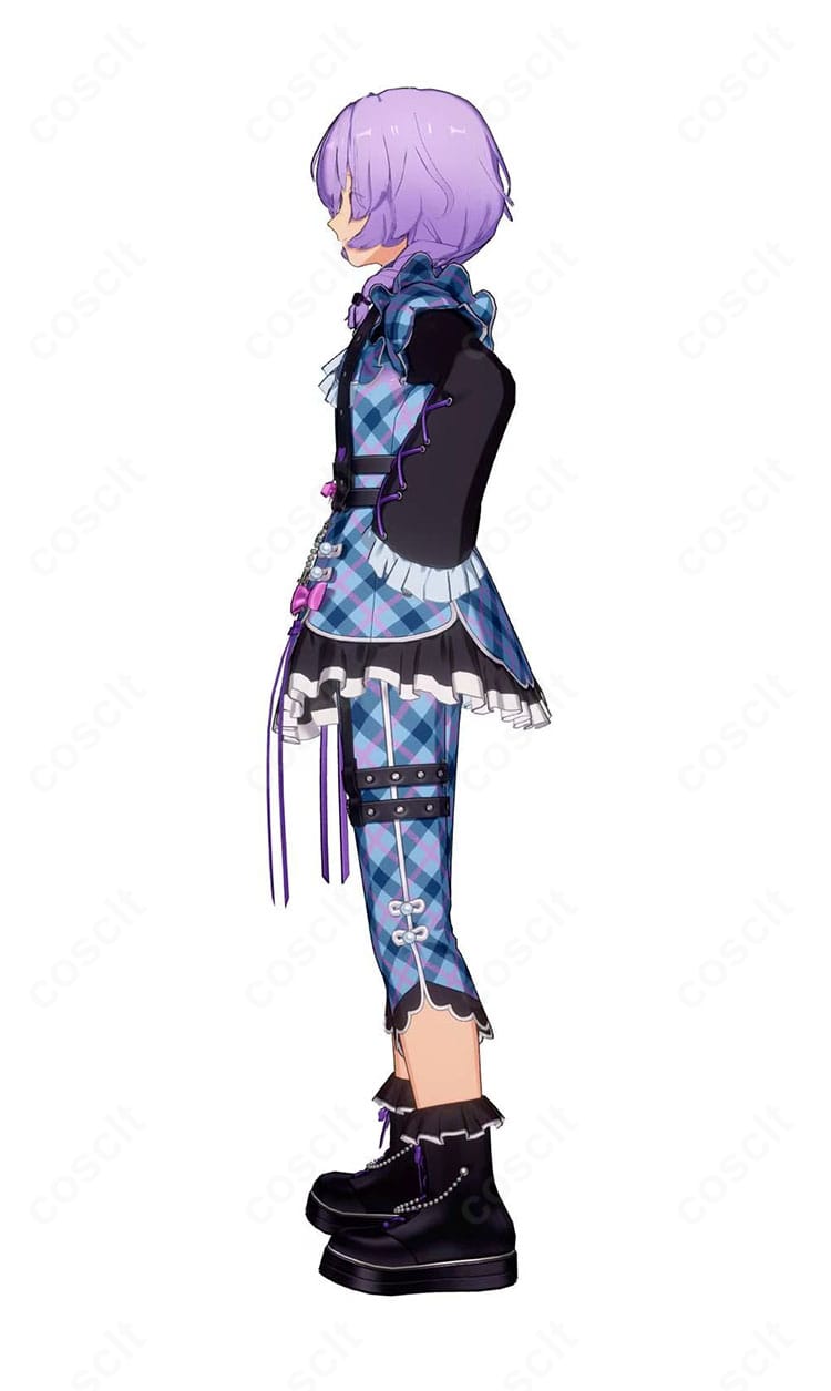 花群冬芽 ユメ Poison Ribbon コスプレ衣装の左側面。チェーン飾りと太ももベルトの配置・バランスが見えるショット