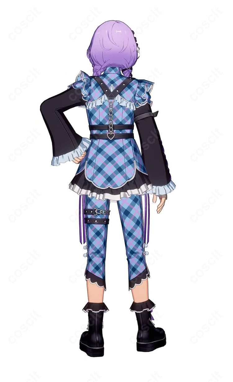 花群冬芽 ユメ Poison Ribbon コスプレ衣装の背面。ベルト取り回しや背中のシルエット、装飾の固定位置を確認できる画像
