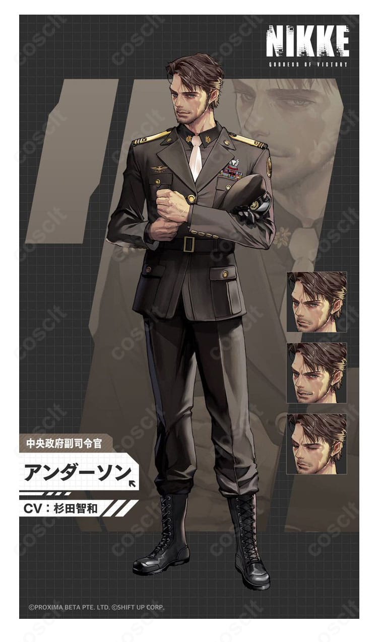 アンダーソンの副司令官軍服コスプレ一式を着用した全身イメージ（COSCLT製、勝利の女神：NIKKE）
