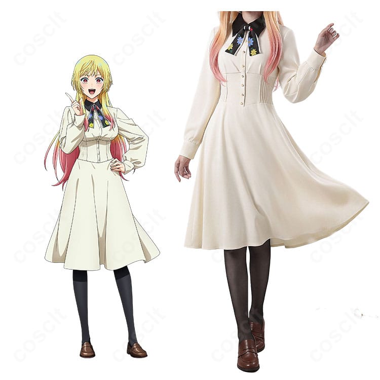 城崎メイのコスプレ衣装一式イメージカット。ワンピースとボウタイリボン、タイツの全体構成が分かる画像