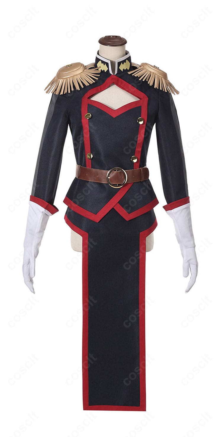 魔都精兵のスレイブ 東風舞希 隊服コスプレの正面全体（上着・短パン・ベルト構成）