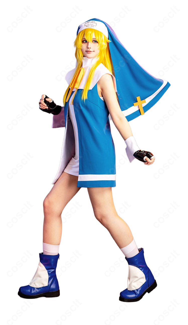ブリジット修道服コスの左側面。ケープの落ち感と袖口の縁取りディテール