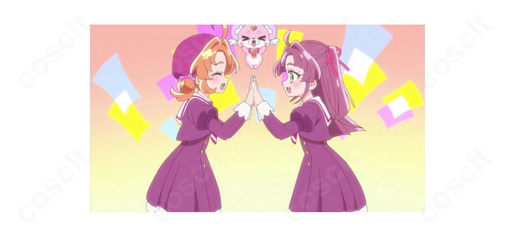 名探偵プリキュア!まことみらい学園制服コスプレ衣装の側面、ワンピースとスカーフのシルエット