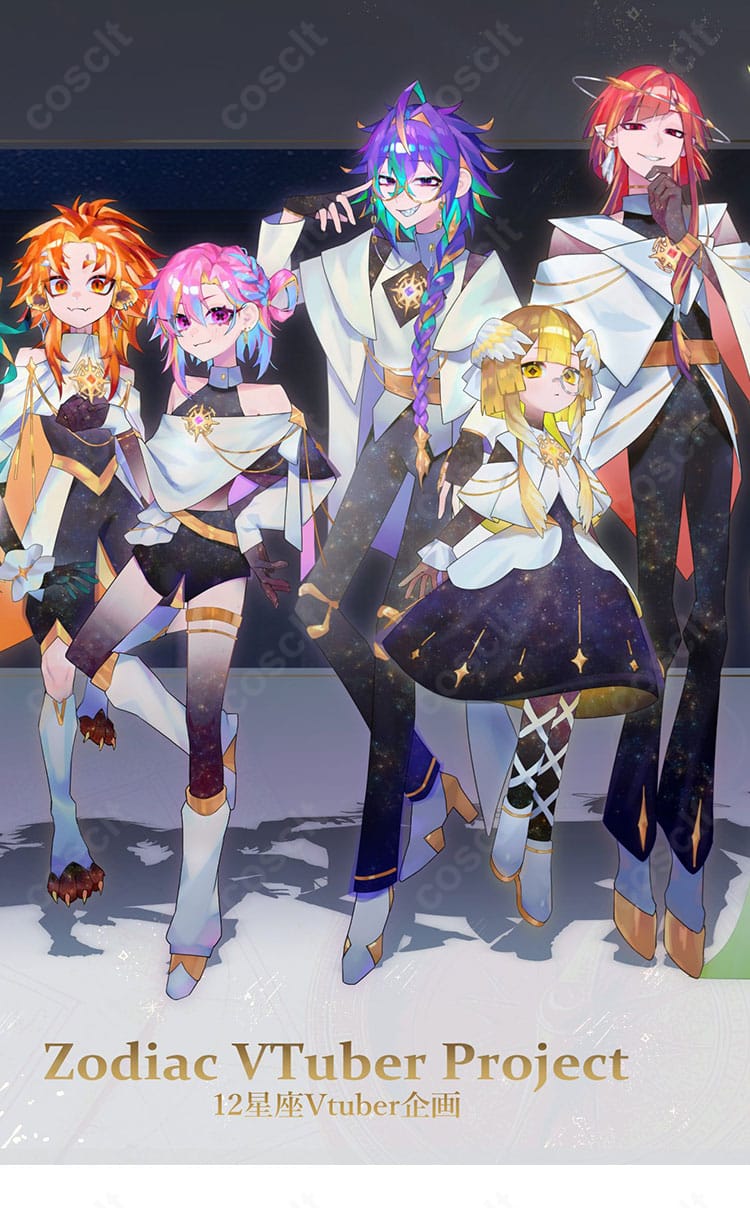 12星座Vtuber企画 さそり座のサイバー系コスプレ衣装・メインビジュアル。高コントラスト配色とハリ感のあるシルエットが映える全身カット。