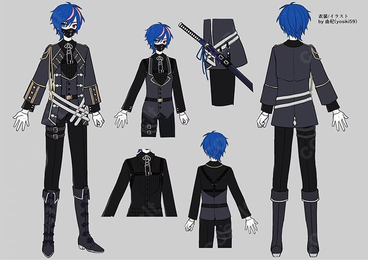 KAITO ニセモノクローム衣装一式の全体ディテール写真｜構築的シルエットと高再現設計が分かる商品全景