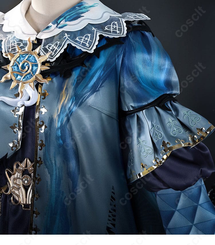 襟元と胸元装飾のディテール(藍色の暗面コスプレ)