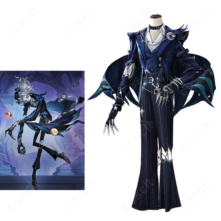 第五人格 マイク・モートン(曲芸師)フラバルー衣装一式を着用した全身イメージ。羽パーツとチェーン装飾、ダークな配色がクールに映えるコーディネート。