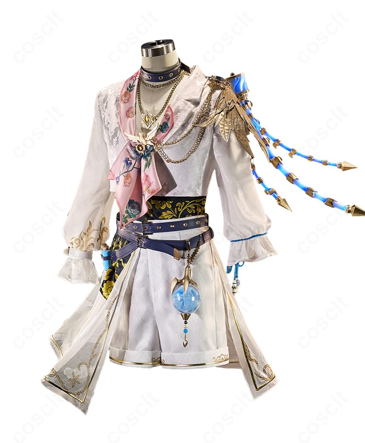 曲芸師 マイク・モートン「浮遊霊」コスプレ衣装の正面全体。上着とインナーのハリ感あるシルエット、胸飾りとベルト配置を鮮明に撮影。