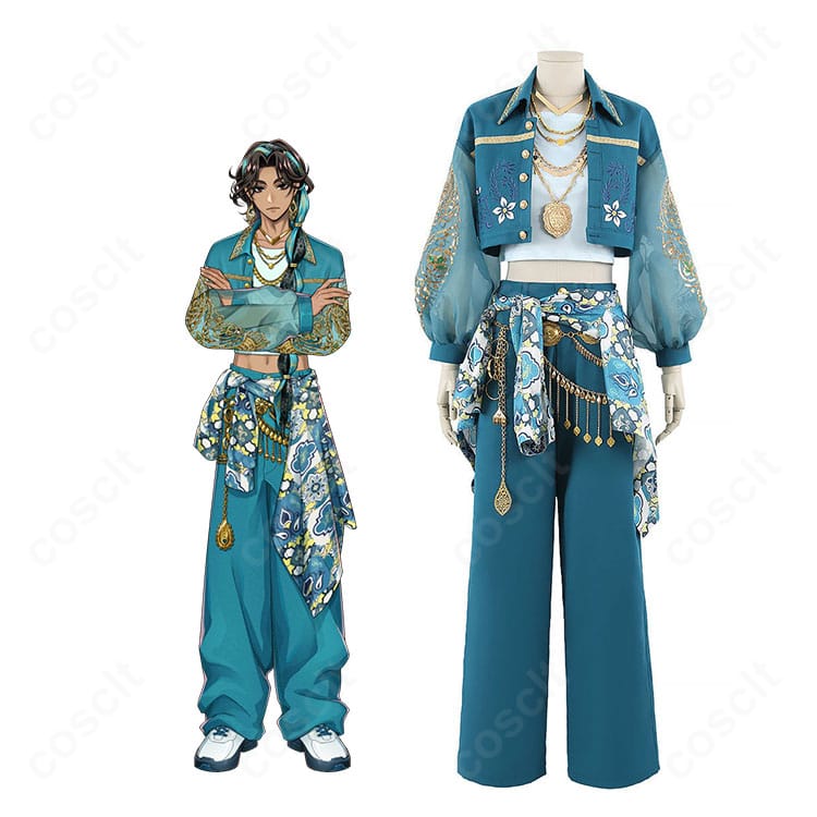 ミナジール・ティラージャの学園制服風フルコーデ一式を着用した完成イメージ。ジャケットとビスチェ、アクセサリーの配置まで高再現。