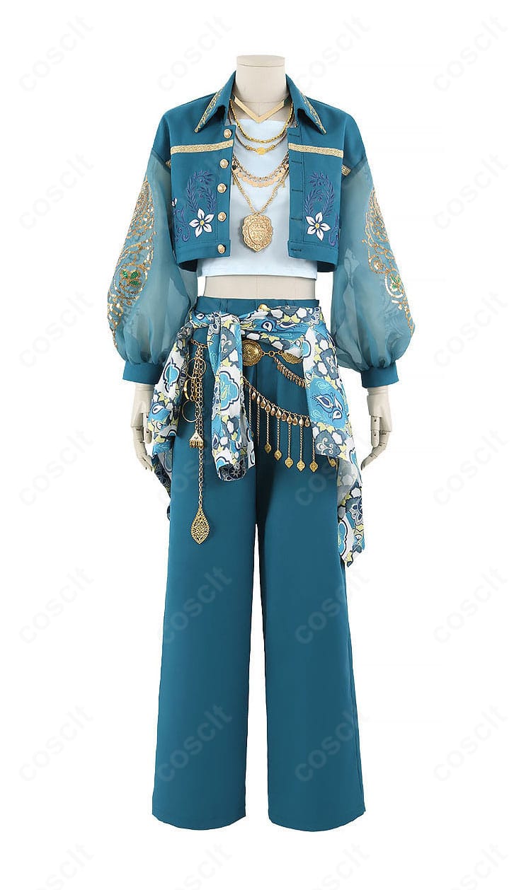 コスプレ衣装の正面全体像。シャープなジャケットラインと高コントラスト配色がわかるフロントビュー。