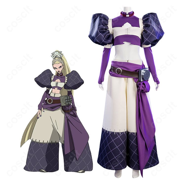 ガチアクタ ネルデ・ヒュウ・アマゾ衣装の着用イメージ。パフスリーブと帯、ワイドパンツで高再現のシルエットを表現。