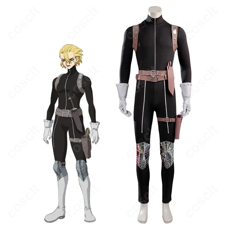 Dr.STONE スタンリー・スナイダーのコスプレ衣装を着用したキャラクターイメージと全身デザイン