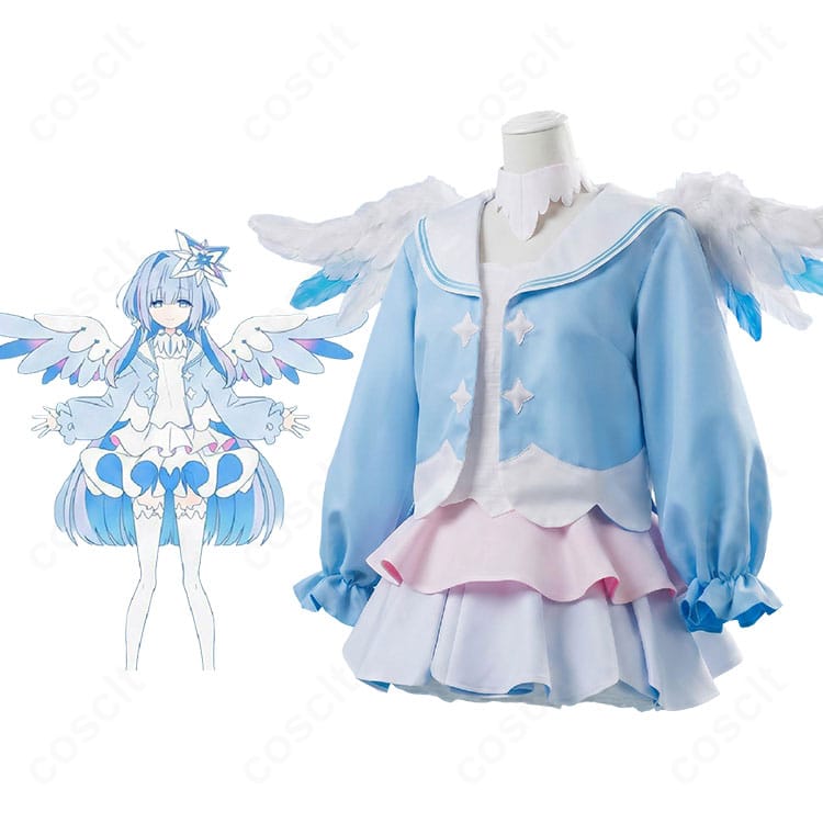 ホロライブ 天音かなたのキャラクタービジュアルと翼付き天使コスプレ衣装の比較イメージ