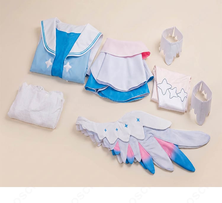 天音かなた天使コスプレ衣装のコート、トップス、スカート、つけ襟、靴下、翼セット内容
