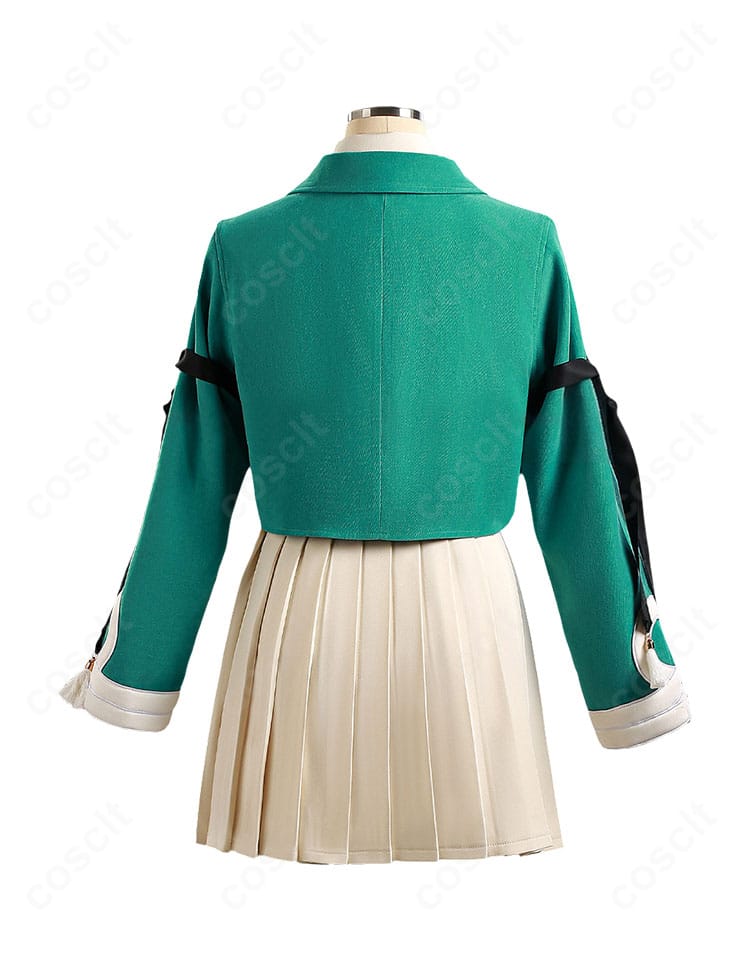 テティア 制服風コスプレ衣装の背面全体。ジャケットの背面ラインとスカートの広がり、裾の仕立てを確認できる商品撮影。