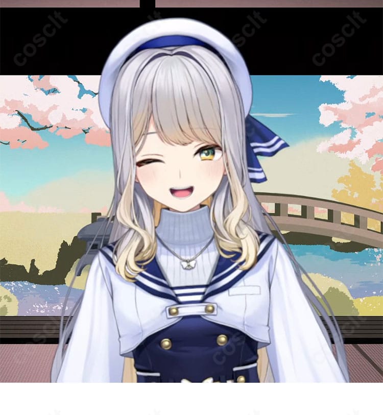 にじさんじ 栞葉るり 私服コスプレ衣装の襟元ディテール。薄手で通気性のよい生地と丁寧なステッチ、首まわりのバランスがわかる接写。