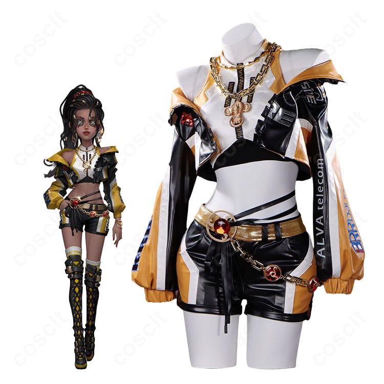 第五人格 祭司（パトリシア・ドーヴァル）SRE.PATRICIAの着用イメージ。サイバーな配色とアクセ一式を装備した全身コーデ。