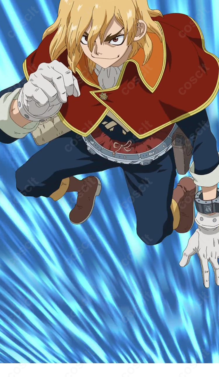 Dr.STONE 七海龍水 宇宙飛行士・船内服Ver.コスプレ衣装のマント部分の細部。衣装の立体感と配色を確認できるディテール画像。
