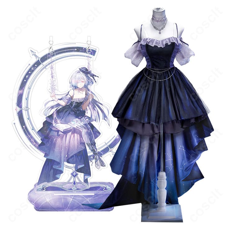 鳴潮 モーニエ 星明かりのアーカイブ衣装を着用したキャラクター完成イメージ。エレガントなドレスシルエットと星モチーフ装飾がわかる全身画像。