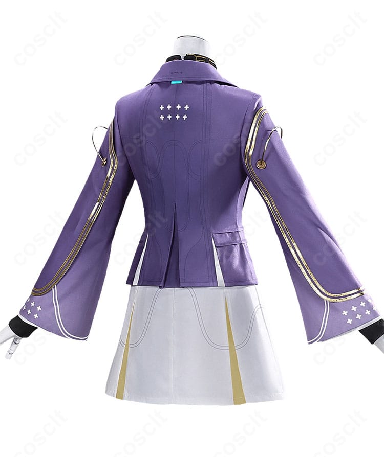 鳴潮 エイメス 制服コスプレ衣装の背面全体。背肩の切替ラインとコートの落ち感、スカート丈のバランスが分かる画像。