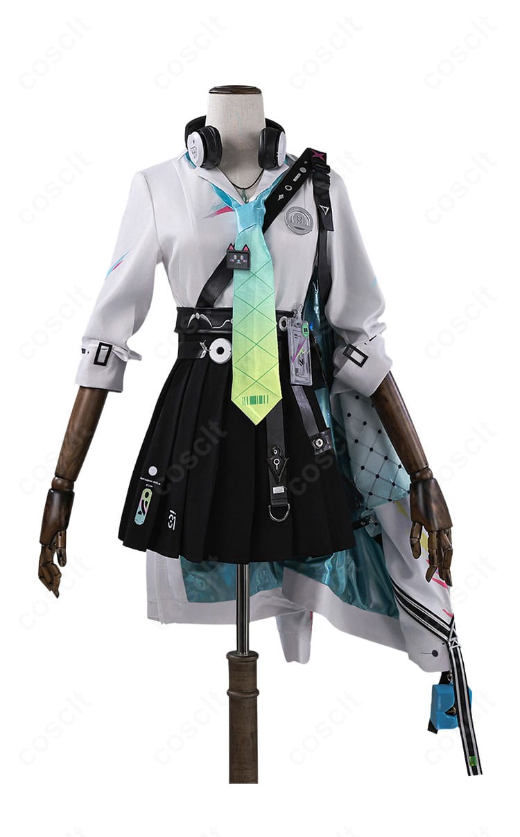 鳴潮 リンネー 制服コスプレ衣装の正面全体。ジャケット・シャツ・スカートとネクタイの配色が確認できる画像