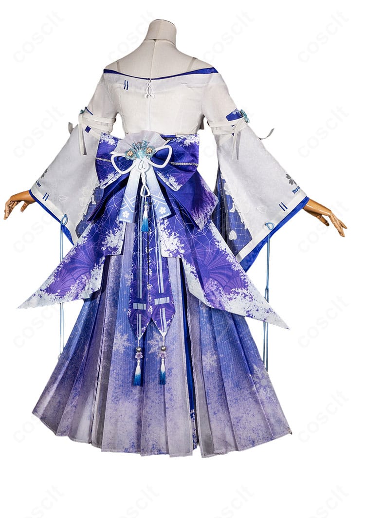 鳴潮 緋雪 2nd Form コスプレ衣装の背面全体図。大きな蝶結びと背飾りのボリューム感を詳細に表示。