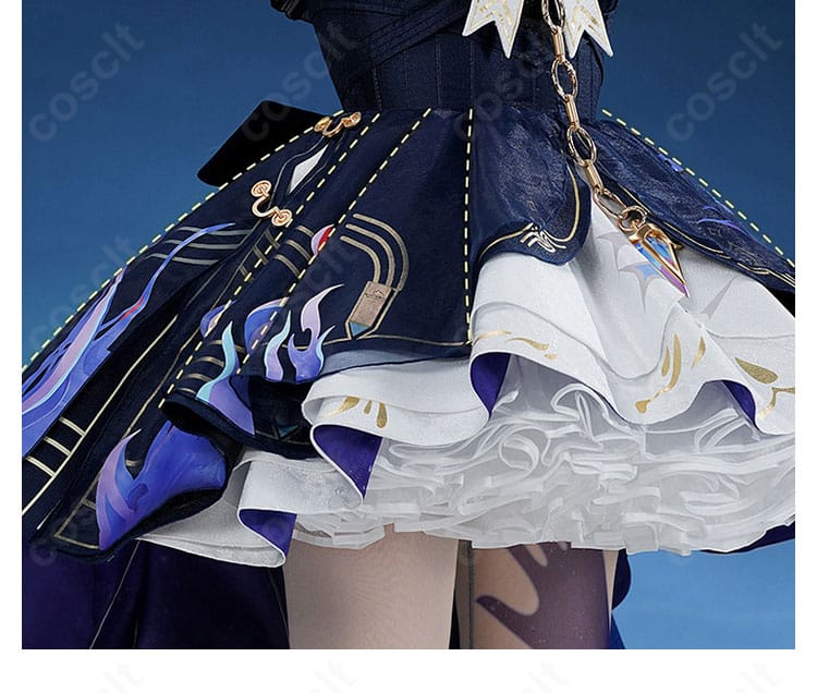 丹瑾・幻滅の形コスプレ衣装のスカート装飾ディテール、華やかなレイヤー構成