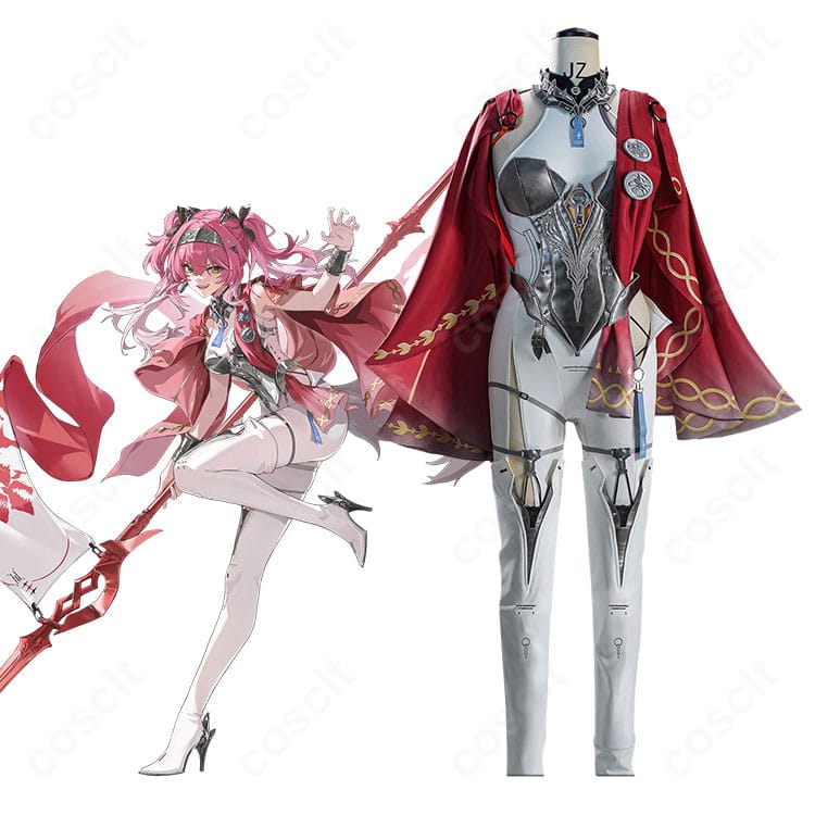 鳴潮のルパを再現したボディースーツ、マント、胸元アーマー、尻尾付きコスプレ衣装の人物着用イメージ