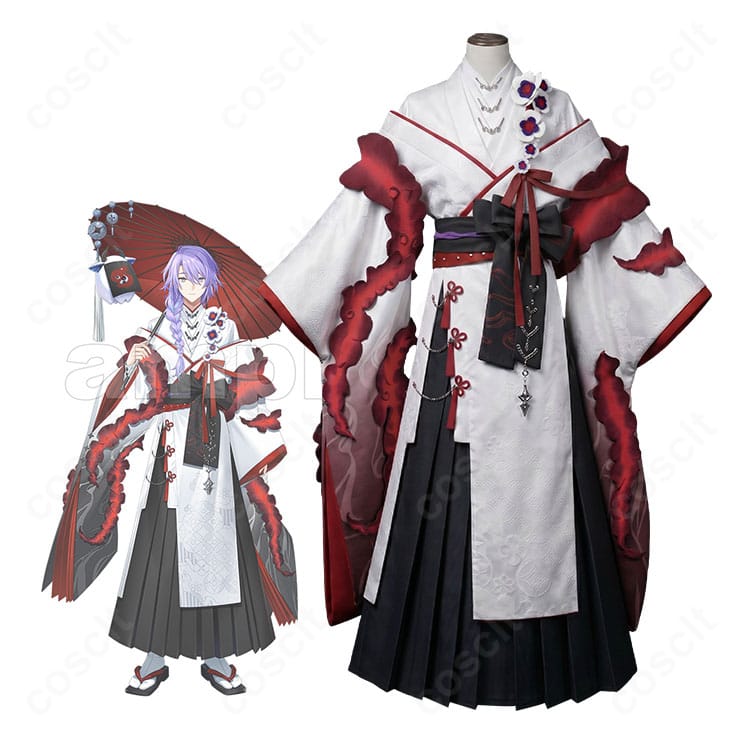 にじさんじ・星導ショウ新衣装の白着物×黒袴コスプレ衣装を着用した全身イメージ