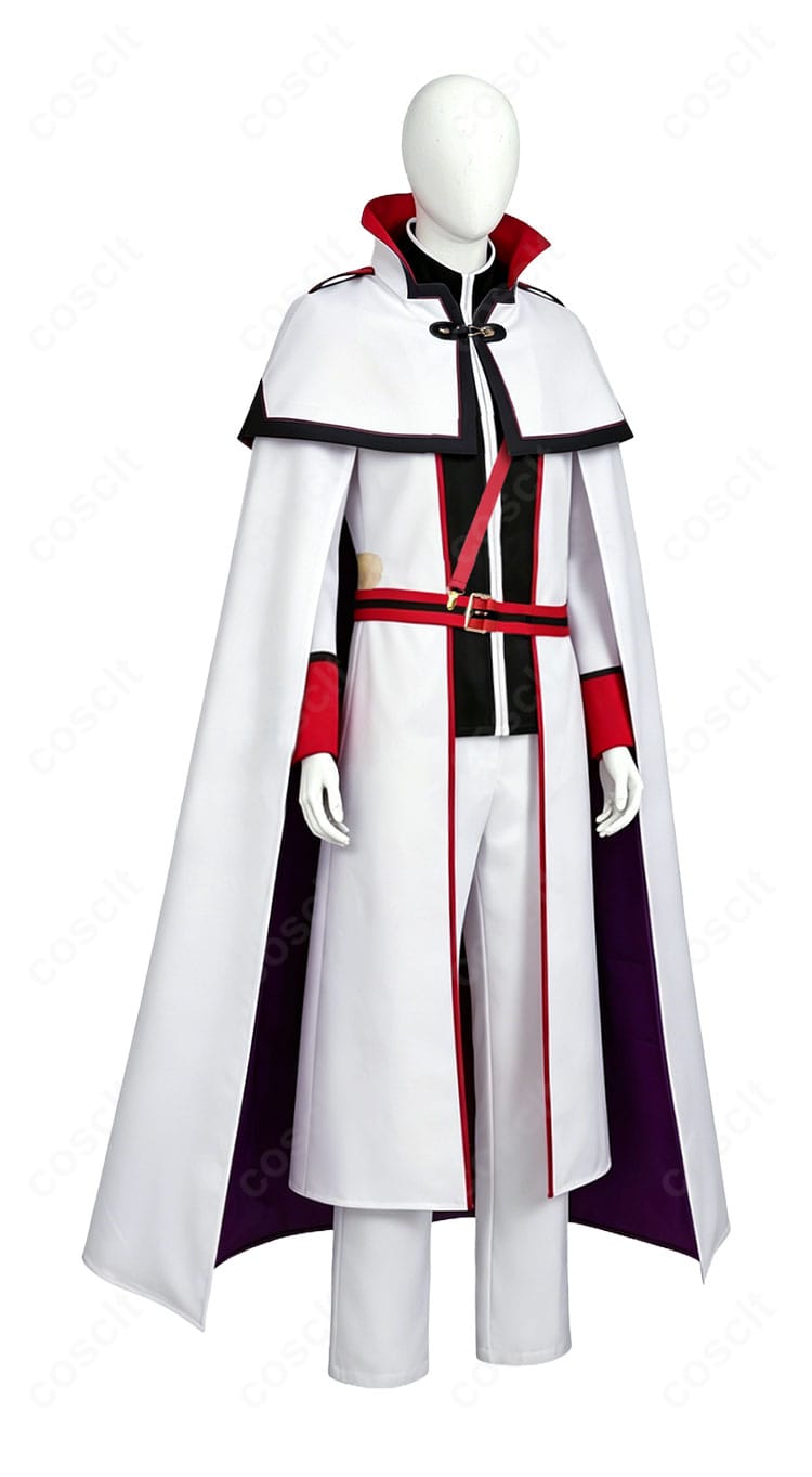 ユリウス・ユークリウス騎士風コスプレ衣装の右側面ディテール。コートのシルエットとショルダーベルト