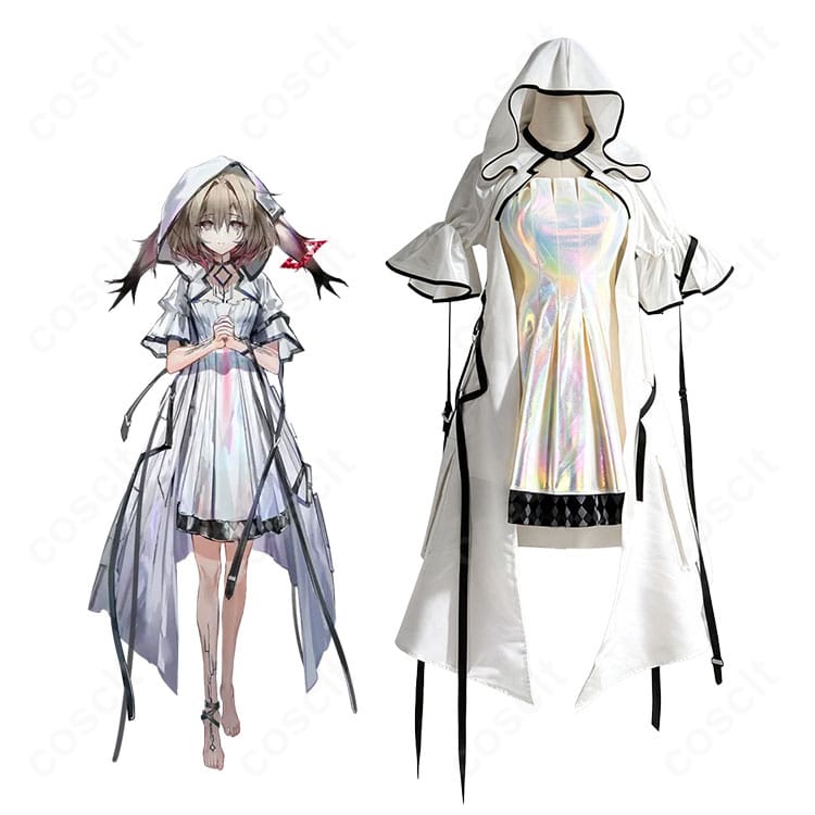 アークナイツ ヒルダのデフォルト衣装を着用したキャラクターイメージとコスプレ衣装全体