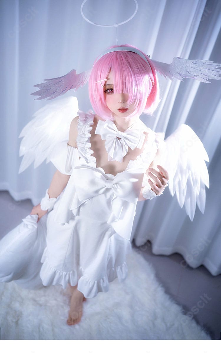 ラム＆レム Sweet Angel ver.コスプレ衣装の首元リボンと襟元装飾の細部