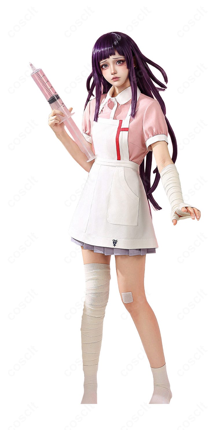 罪木蜜柑ナース制服コスプレのブラウス、エプロン、スカートの着用シルエットと細部