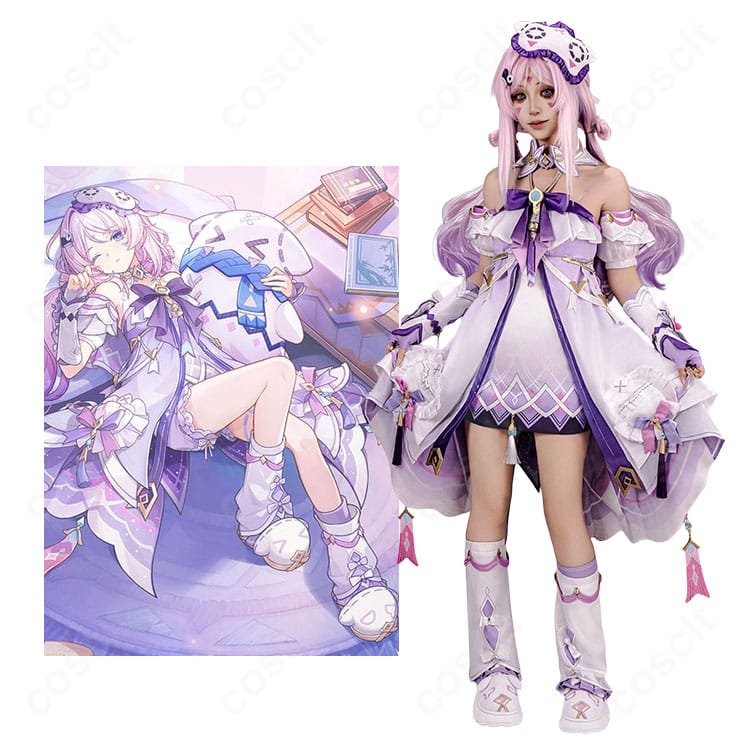 原神・シトラリ「星と煙霧の夜話」コスプレ衣装を着用した全身イメージ。ショールとレッグカバーを含む幻想的なコーディネート