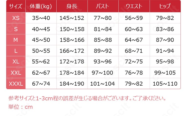 宝鐘マリン 海賊風コスプレ衣装のサイズ展開とサイズ情報