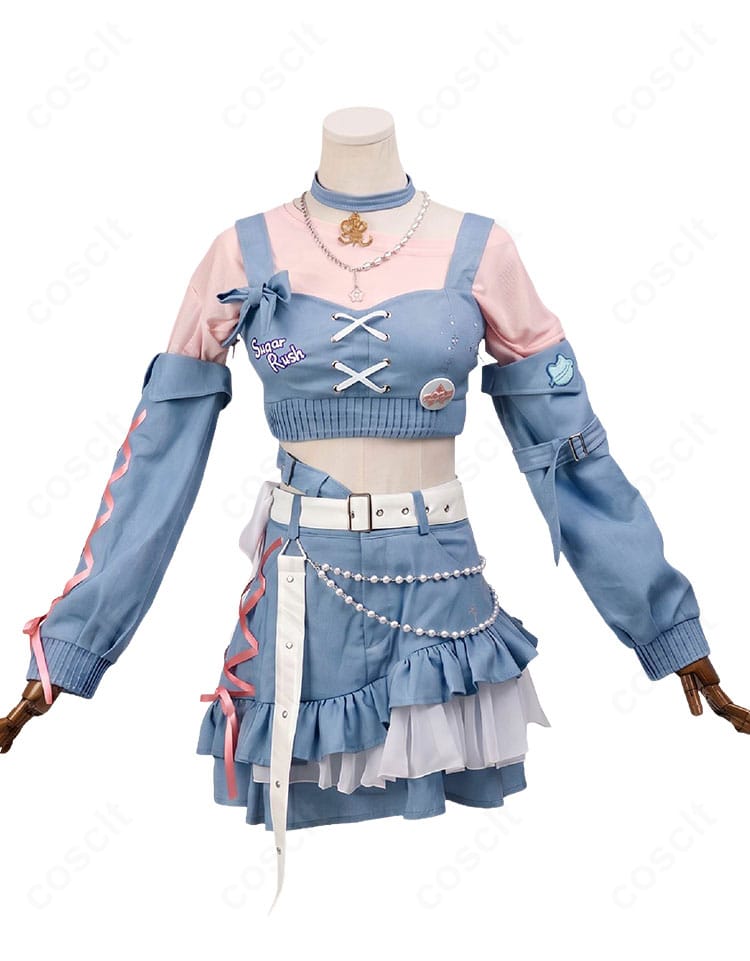 さくらみこ miCometブランド第二弾コスプレ衣装の正面デザイン、帽子とビスチェ、スカートの組み合わせ