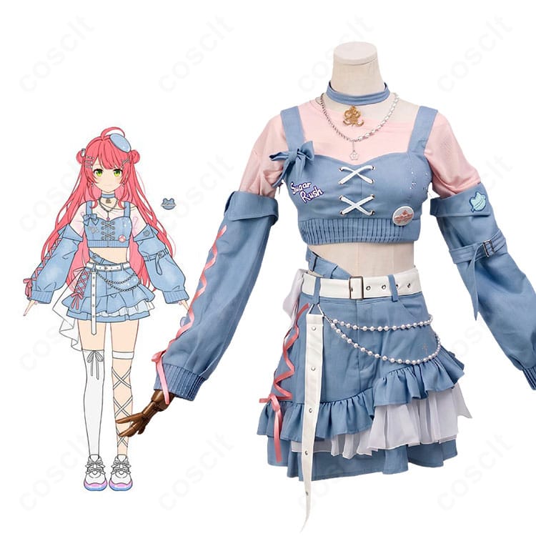 ホロライブプロダクション さくらみこ miCometブランド第二弾衣装の着用イメージとブルーのコスプレ衣装全体
