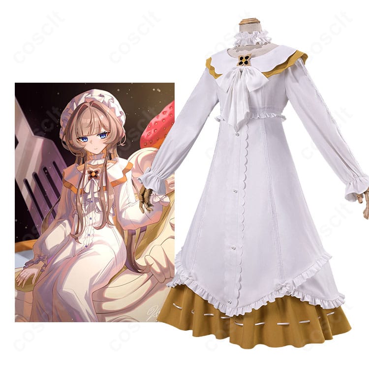 原神 サンドローネ パジャマ コスプレ衣装の人物着用イメージ。帽子と胸元リボンを合わせた上品で爽やかな全身スタイル