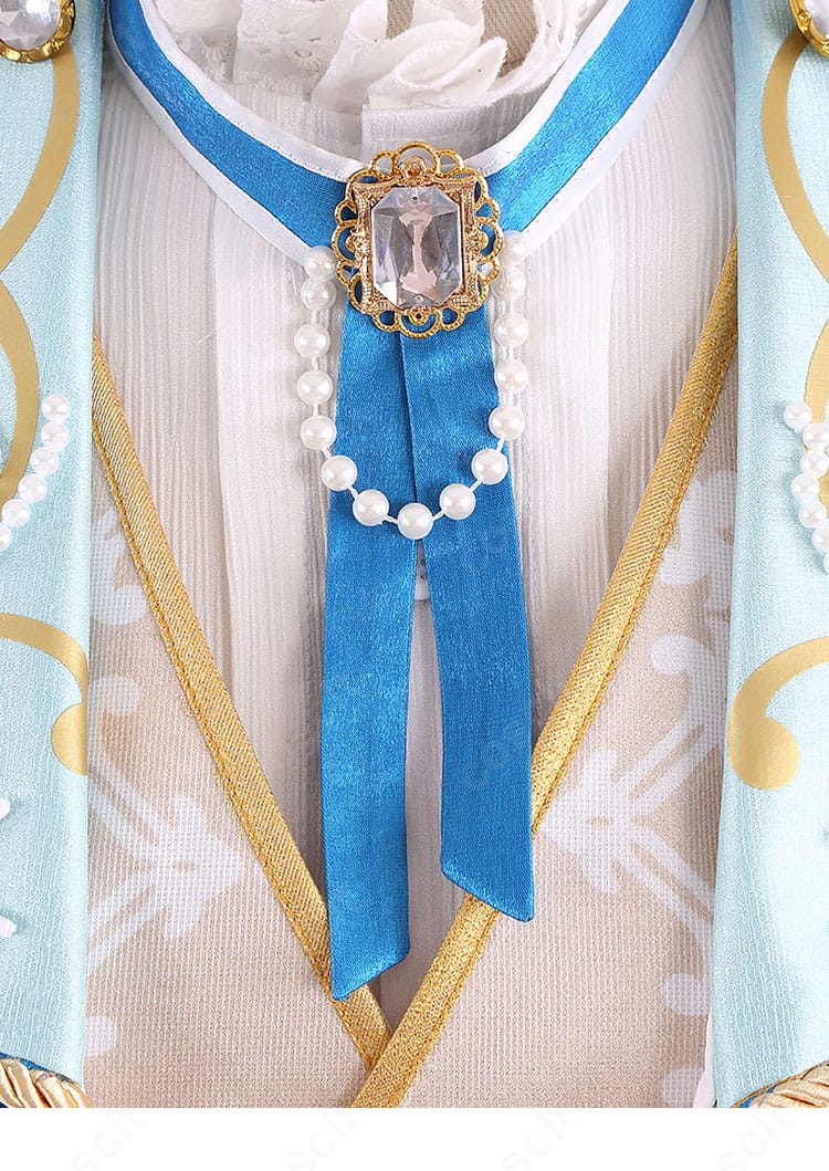 プロローグのそのあとへ 王子風衣装の首元装飾、リボンタイとゴールド系ディテールを写した画像