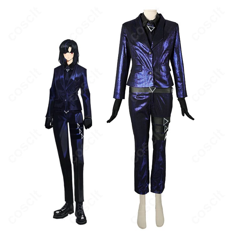 Limbus Company 良秀のコスプレ衣装を着用した人物イメージと、ジャケット・ネクタイ・ベルトを含むスーツセット