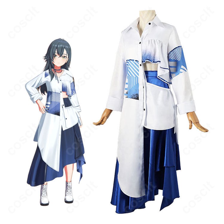 学園アイドルマスター 月村手毬「一体いつから」白×ブルーのステージ衣装を着用したキャラクターイメージ