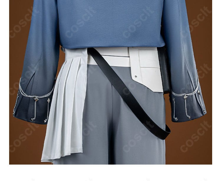 青柳冬弥 コスプレ衣装の背面腰まわりディテール。ベルトと腰飾りの組み合わせ